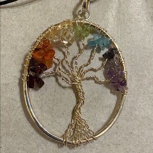 Multicolor Gemstone Tree of Life Pendant Necklace